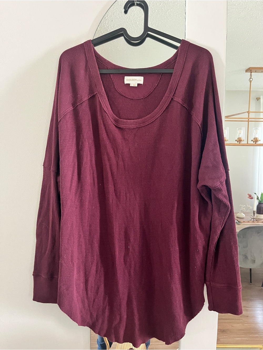 Golden Aritzia Waffle-Knit Long Sleeve Sweater - Burgundy